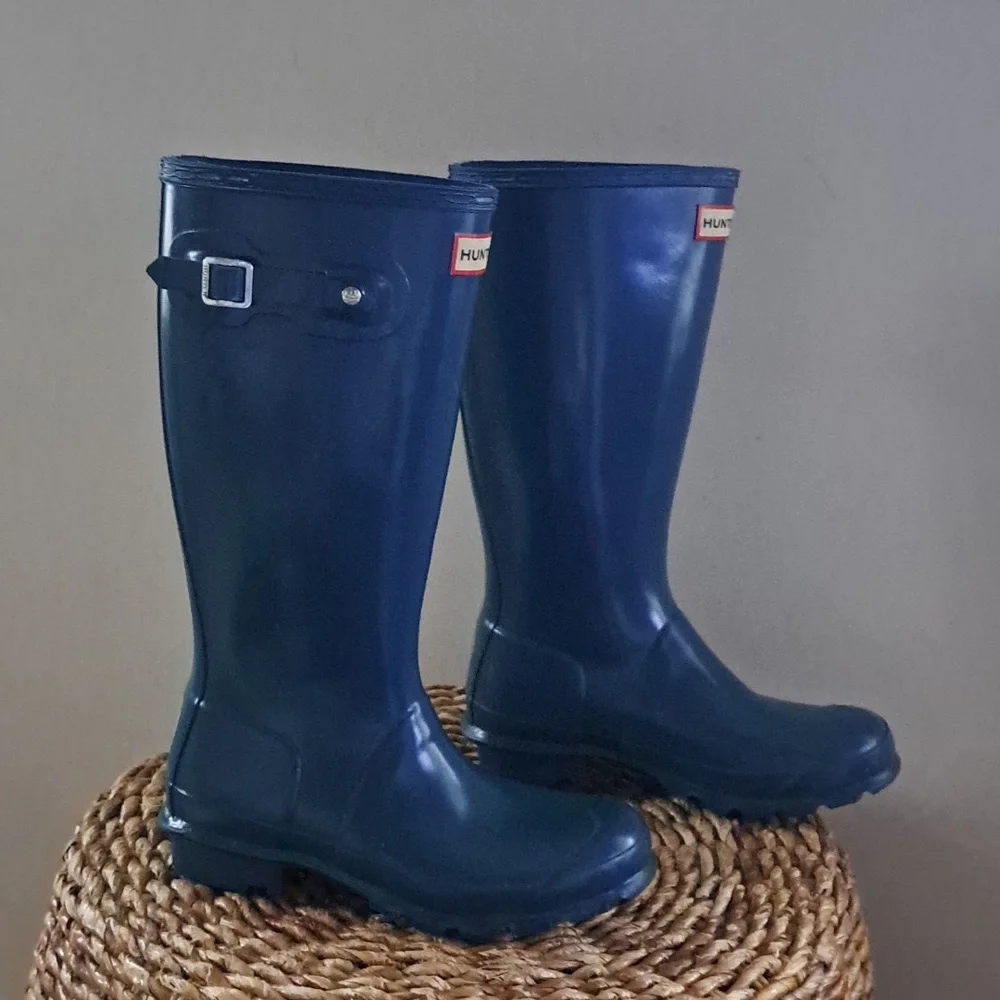 Hunter Youth Original Tall Wellington Rain Pull-On Boots Gloss‎ Teal B4/G5